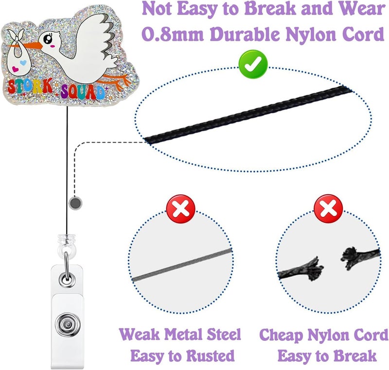 Bydevia Stork Squad Badge Reel Retractable for Labor and Delivery Nurse & Midwife, NICU Badge Reel, Maternity Badge Clip, L&D Nurse Gifts, Funny OBGYN Badge Holder with Alligator Clip & 24” Durable Nylon Cord - Image 4